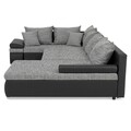 Coltar extensibil cu sezlong interschimbabil, Oliver, 332 x 207/171 x 88/71 cm, piele ecologica/stofa, negru/gri