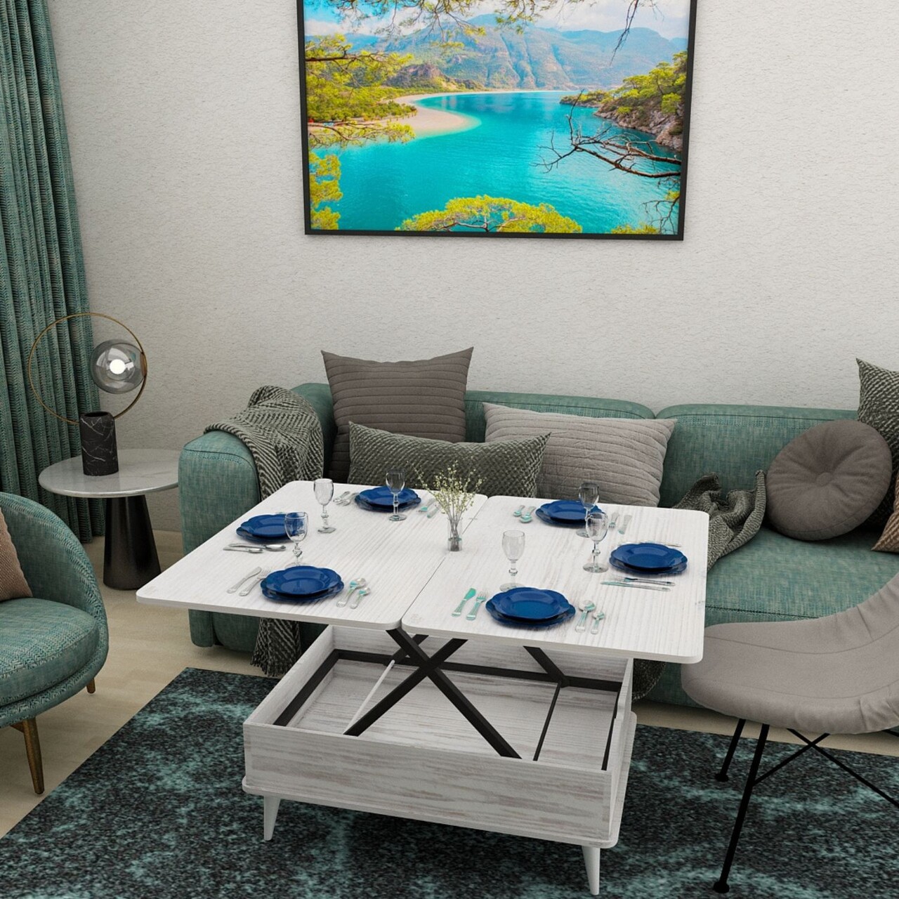 Masuta de cafea, Hanah Home, Dy Ada, 90x38x60 cm, PAL, Alb antic - view 2
