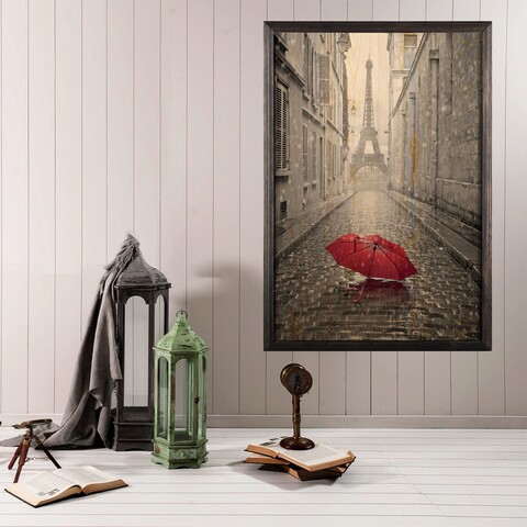 Tablou decorativ, Red Umbrella 2 XL, Lemn, Lemn, Multicolor Bystag