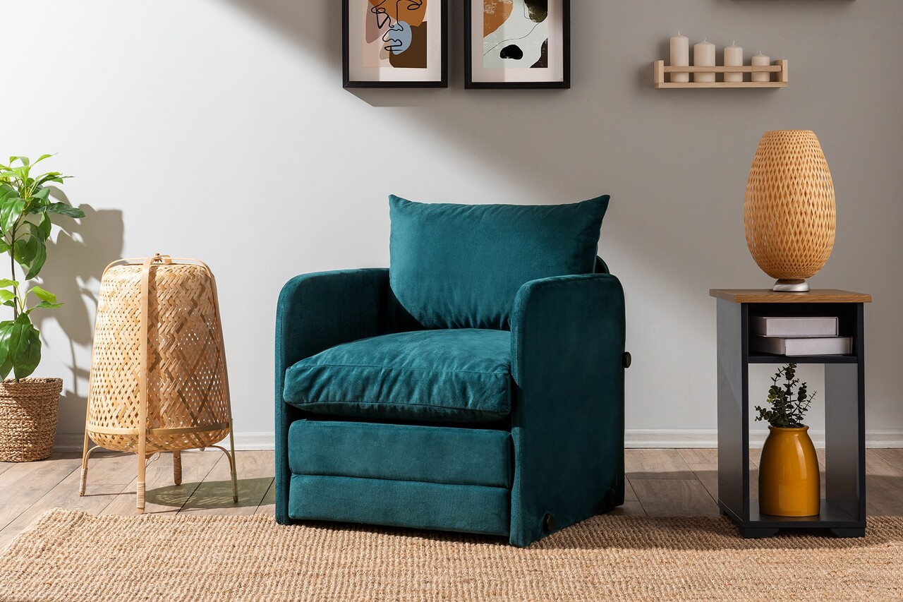 Canapea extensibilă cu 1 loc, Futon, 859FTN2878, Metal , Verde petrol - 1 | YEO