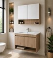 Set Dulap de Baie cu Chiuvetă și Oglindă (2 Piese), Hanah Home, Compacta 100, Nuc deschis
