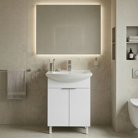 Dulap de baie cu chiuvetă, Hanah Home, Purus 55, Alb