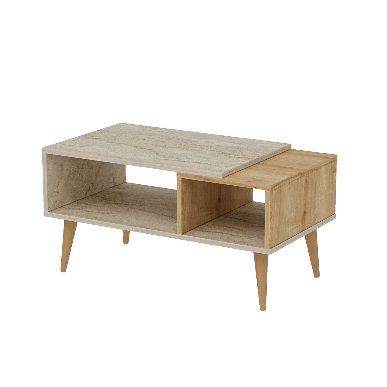 Masuta de cafea, Hanah Home, Austin, 90x40x50 cm, Travertin / Stejar Safir - view 5