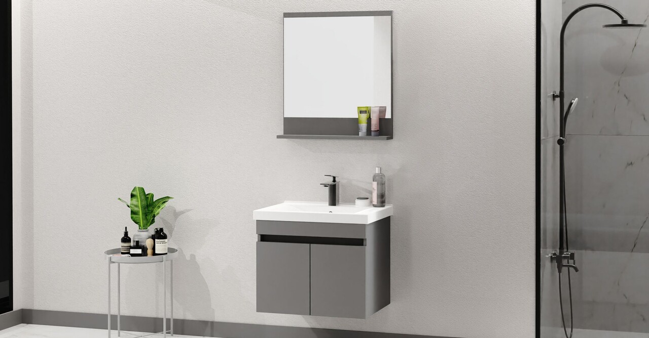 Set mobilier de baie (2 piese), Hanah Home, Pace 65, Gri Mat - view 3