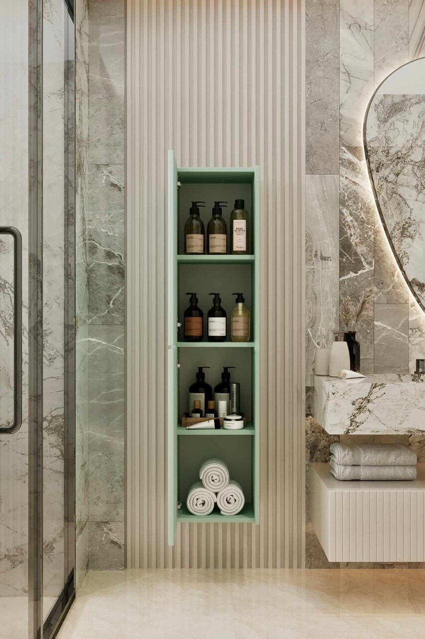 Dulap de baie, Hanah Home, Capella, 34x138x32 cm, MDF, Verde menta - view 4