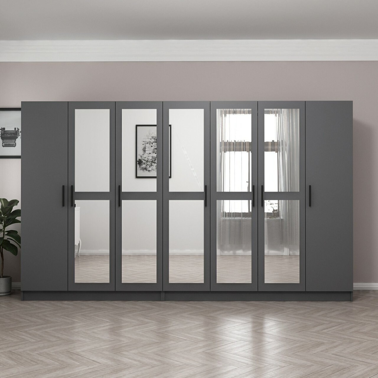 Dulap pentru haine, Minerva, Kale, 315x210x52 cm, PAL, Antracit - 1 | YEO
