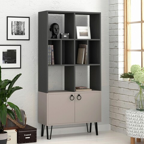 Corp biblioteca, decortie, bene, 80x166x30 cm, antracit / mocha deschis
