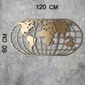 Decoratiune de perete, World Map Globe, Metal, Dimensiune: 60 x 120 cm, Auriu