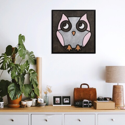 Decoratiune de perete, Pink Owl, Placaj, 30 x 30 cm, Negru / Alb / Roz mezoni.ro