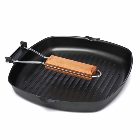 Tigaie grill Delis cu maner detasabil, Vanora Home, 24 x 3.5 cm, otel carbon, negru
