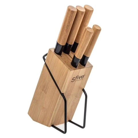 Set cutite si suport 6 piese, 5five, 22.5 x 7.5 x 32.5 cm, bambus 5five