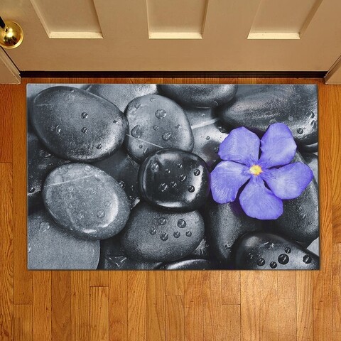 Covoras de intrare Flower on stones, Casberg, 38×58 cm, poliester, gri/mov Casberg