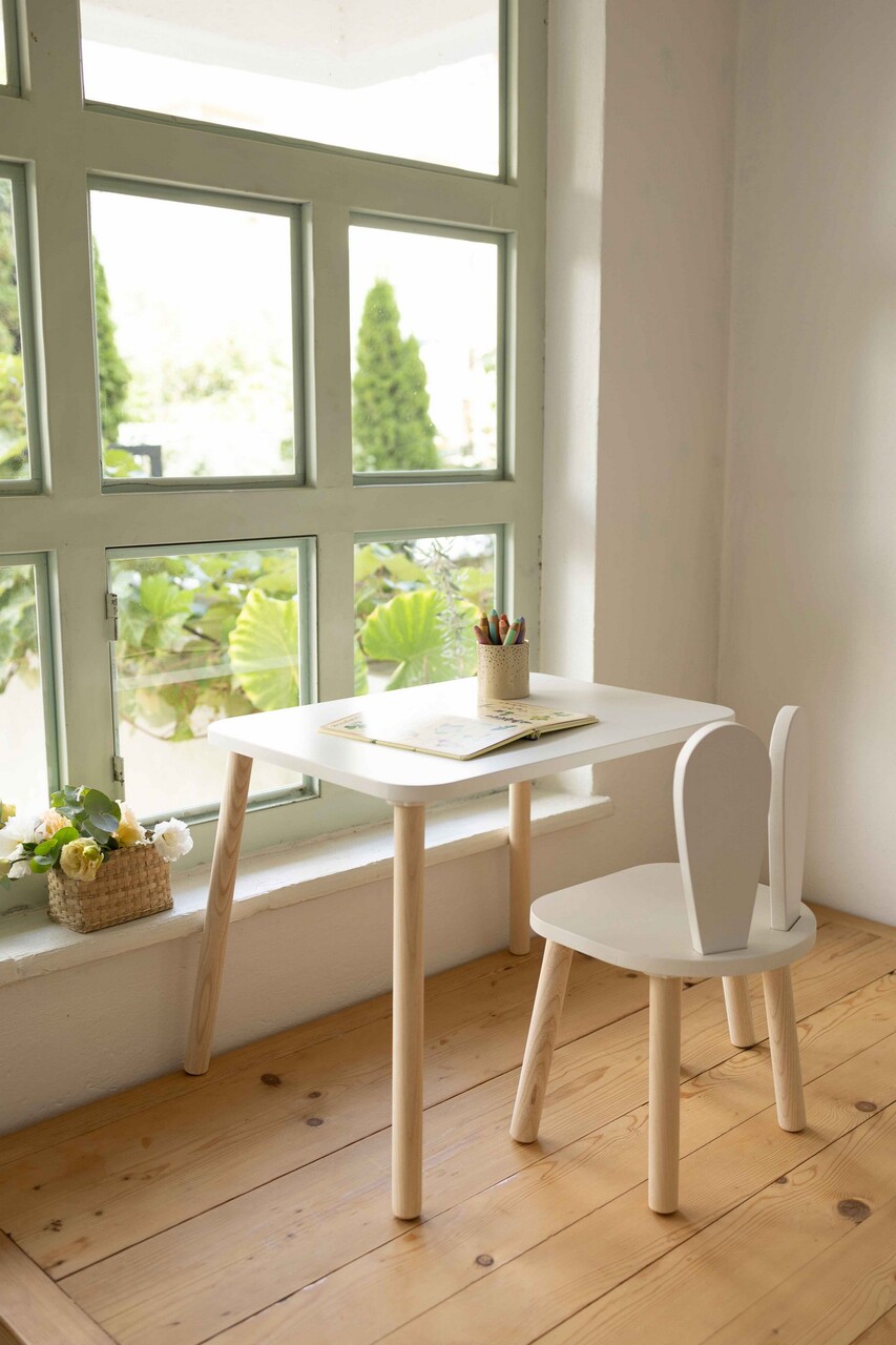 Set masa si scaun pentru copii, Bambini, Bunny One Chair Set, Alb