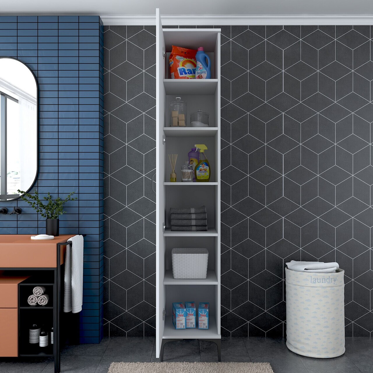 Dulap multifunctional, Hanah Home, JE250, 40x218.6x45 cm, PAL melaminat, Alb - view 7