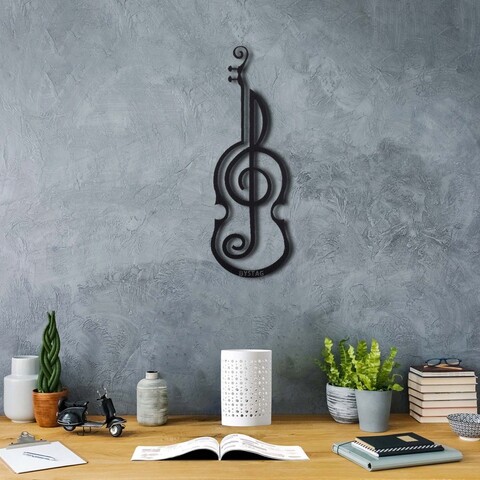 Decoratiune de perete, violin, metal, dimensiune: 50 x 17 cm, negru