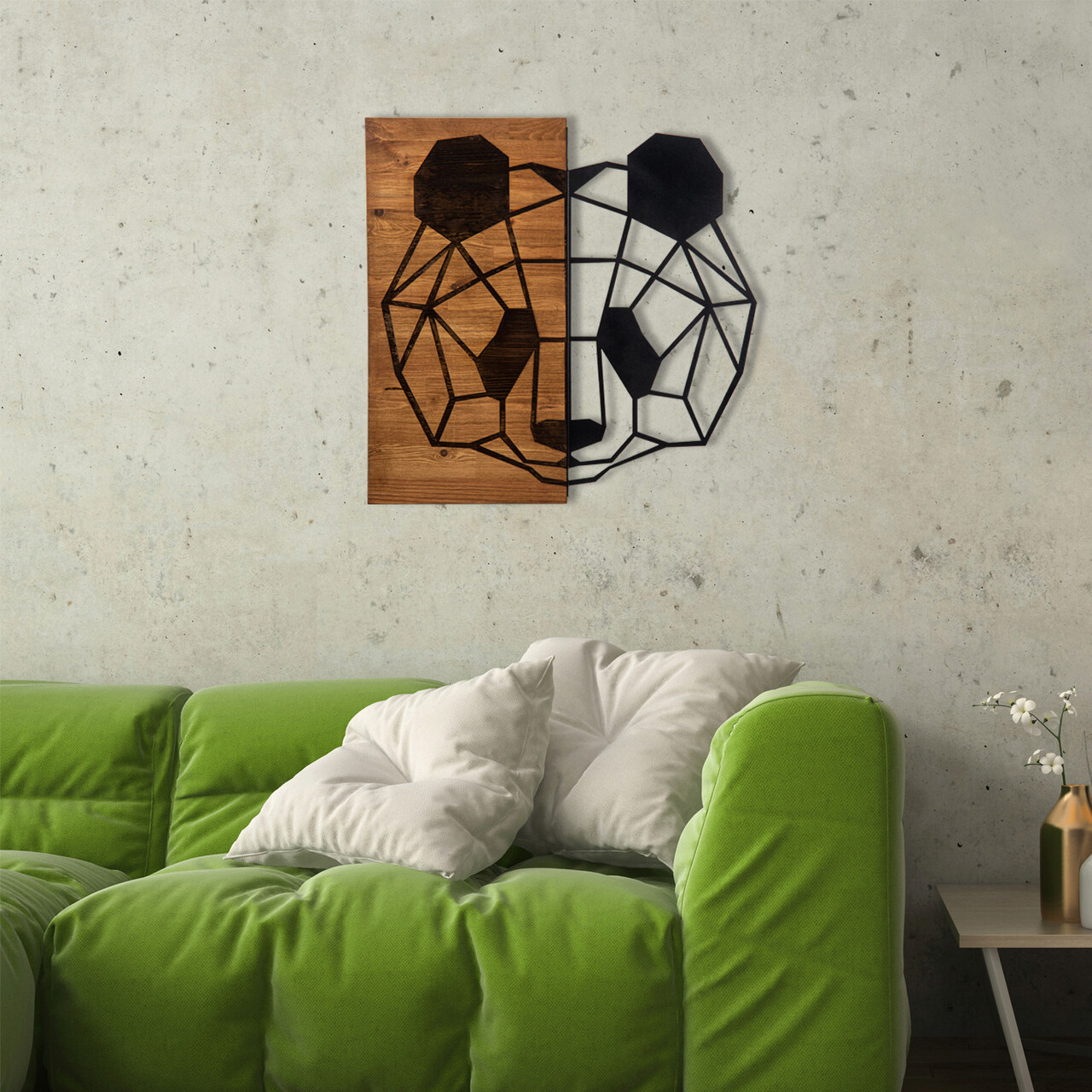 Decoratiune de perete, Panda, lemn/metal, 58 x 58 cm, negru/maro - 1 | YEO