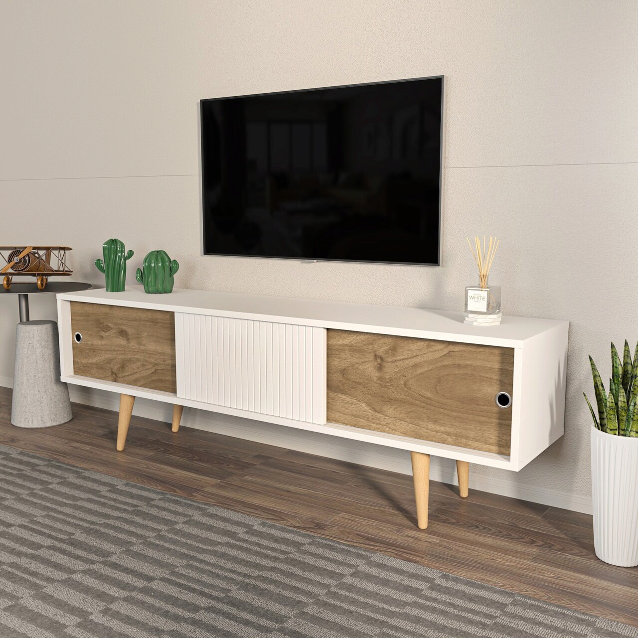 Comoda TV, Zena Home, Ecrin, 160x45x34.5 cm, PAL, Alb/Maro - 1 | YEO