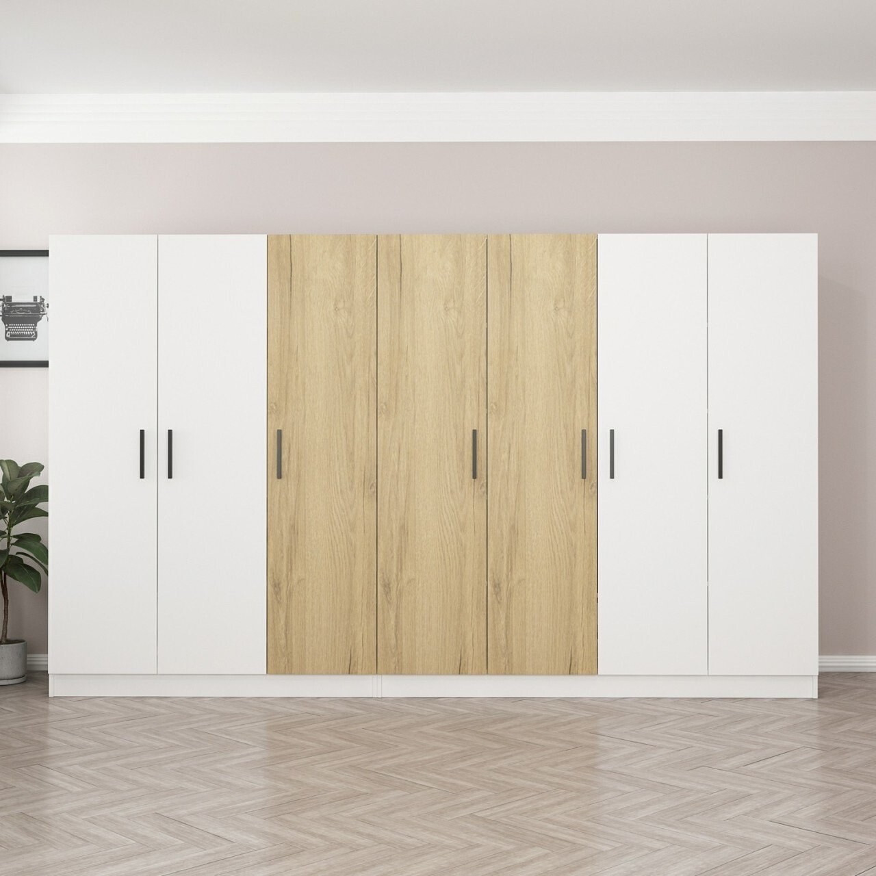Dulap pentru haine, Minerva, Kale, 315x210x52 cm, PAL, Alb/Maro - 1 | YEO
