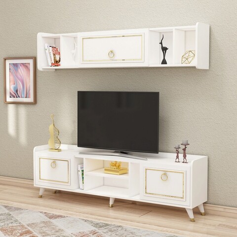 Comoda tv, coraline, alya, 180x40x27 cm, aur alb