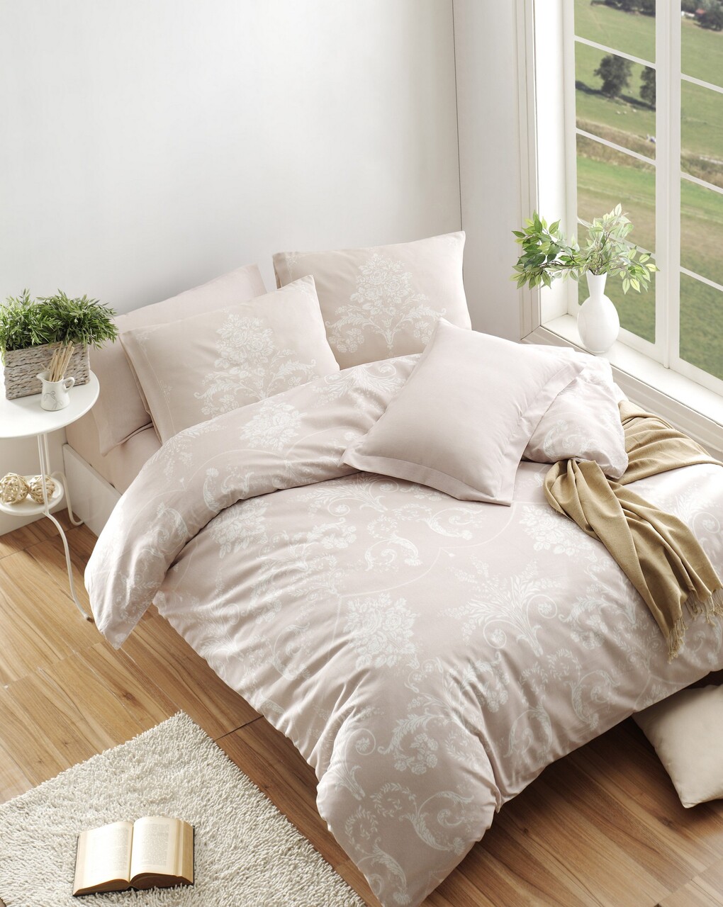 Lenjerie de pat dubla, Kraliçe - Mink, EnLora Home, 65% bumbac/35% poliester