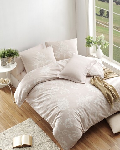 Lenjerie de pat dubla, Kraliçe - Mink, EnLora Home, 65% bumbac/35% poliester