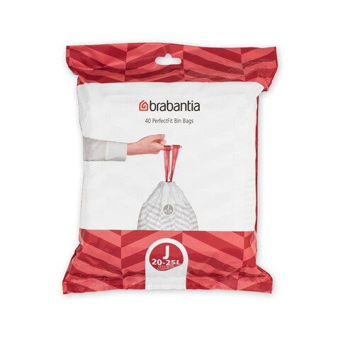 Set 40 saci de gunoi, Brabantia, PerfectFit, marimea J, 20-25 L, nailon, alb