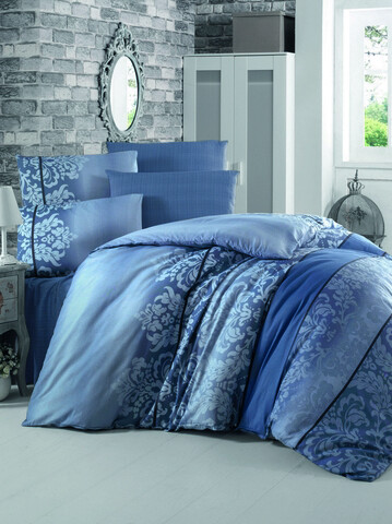 Set lenjerie de pat pentru o persoana Single XL (DE), 2 piese, Öykü - Blue, Victoria, 65% bumbac/35% poliester