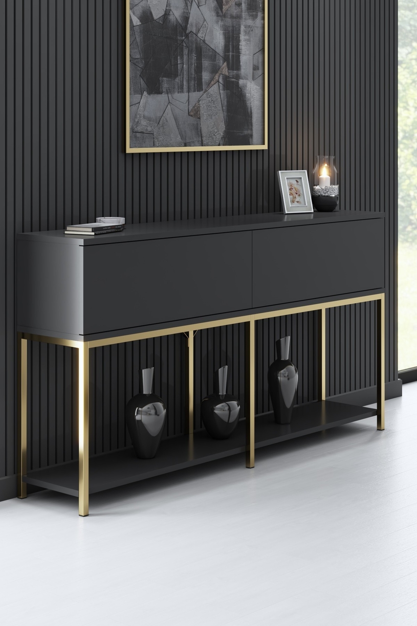Consola, Bexley, Lord, 150x80x30 cm, PAL, Antracit / Aur