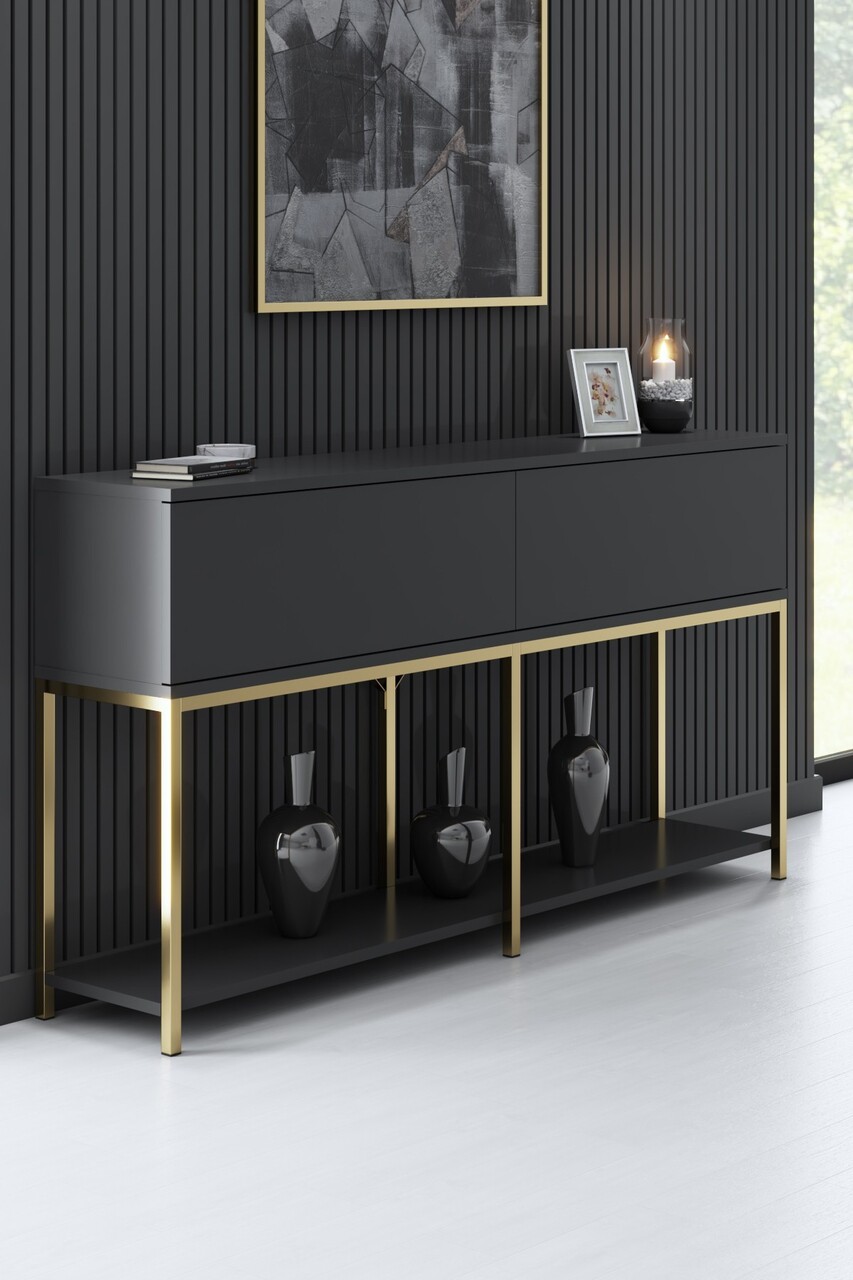 Consola, Bexley, Lord, 150x80x30 cm, PAL, Antracit / Aur