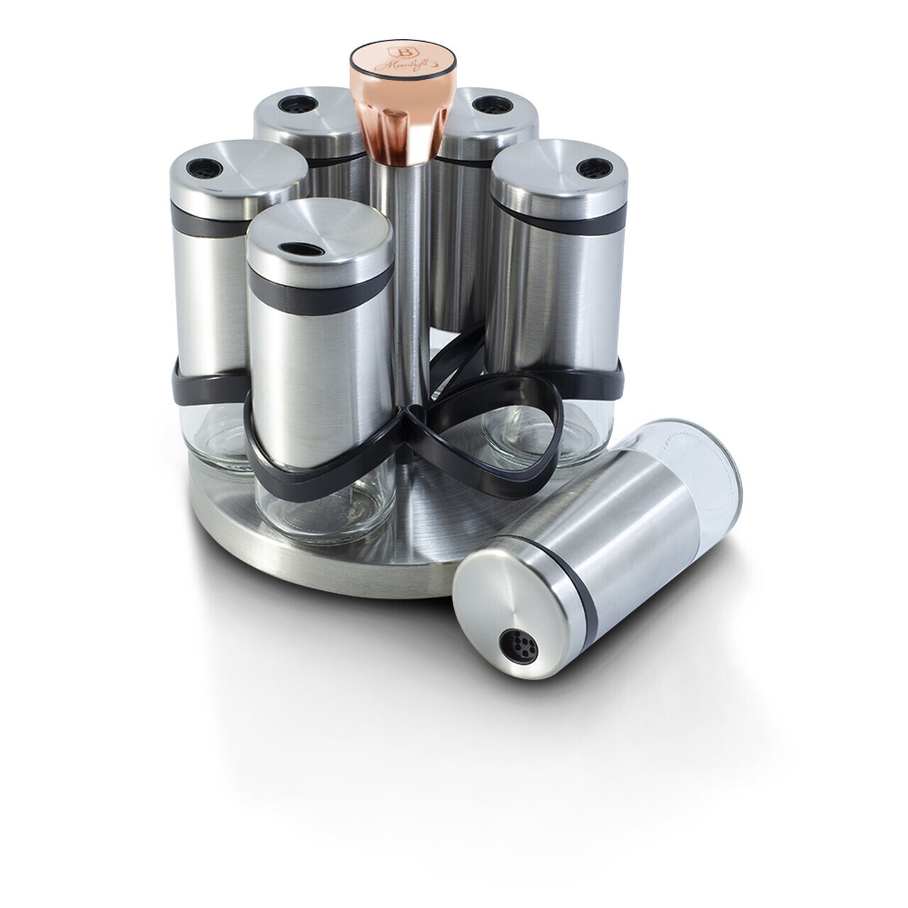 Set 6 recipiente pentru condimente si suport, Berlinger Haus, Moonlight, 120 ml, inox/sticla, argintiu - imagine 5