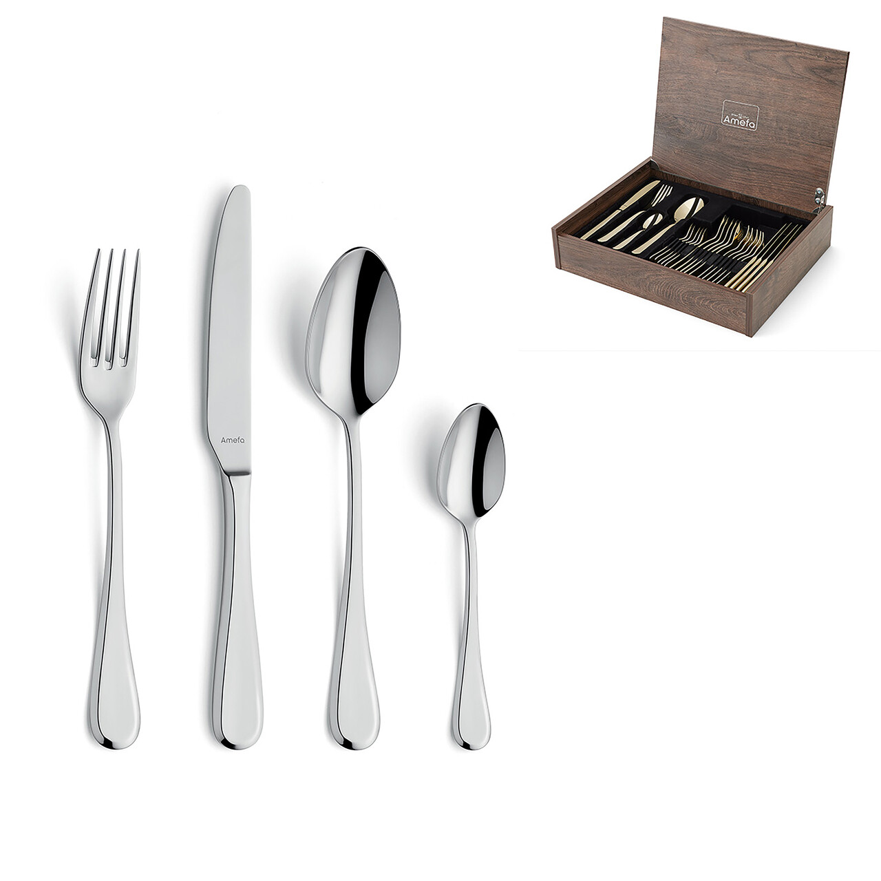 Set tacamuri 24 piese in cutie de lemn Drift, Amefa, 6 persoane, inox 18/10, argintiu — imaginea 2