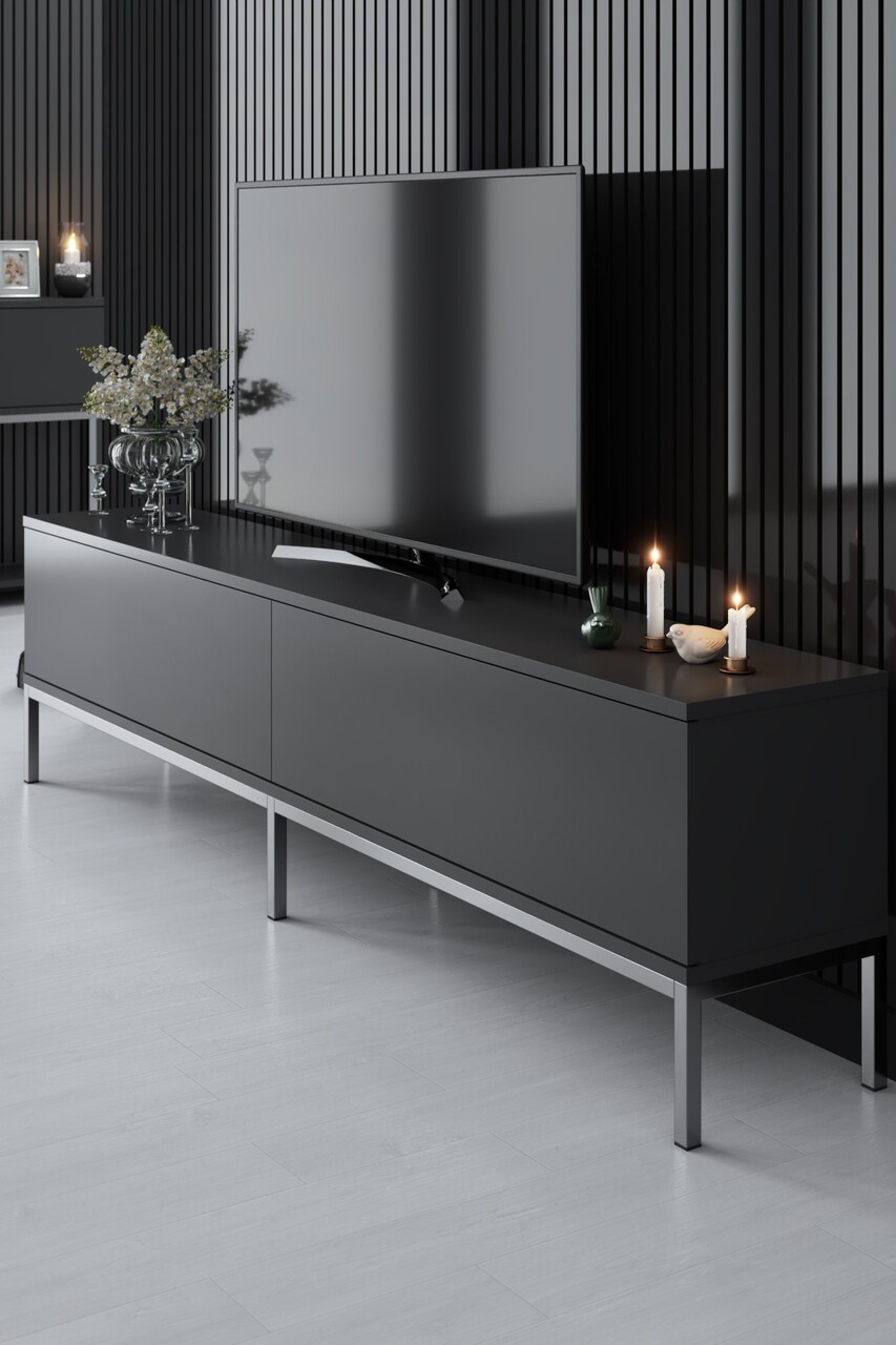 Comoda TV, Bexley, Lord, 180x47x30 cm, PAL, Antracit / Argintiu - 2 | YEO