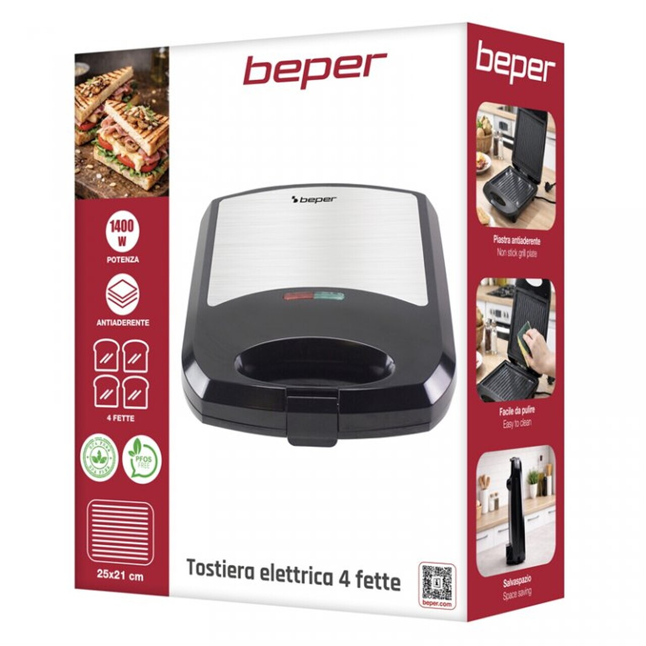 Sandwich maker Beper, 1400W, 26x32.5x10.8 cm, bachelita/otel, negru — imaginea 9