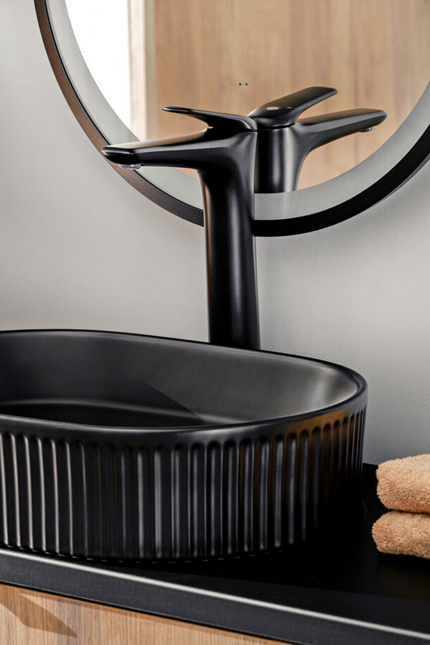 Set mobilier baie Nova Denim Beyond 100 cm, dulap inalt si masca cu lavoar, Comad, MDF/PAL, albastru denim - view 6