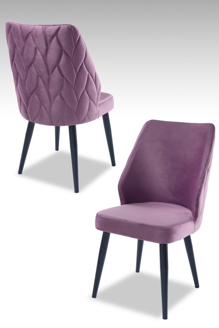 Set scaune 2 piese, Beckley, Pufi, Liliac / Negru