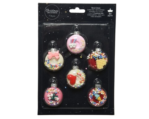 Cutie cu 6 globuri asortate Donuts, Decoris, sticla, multicolor