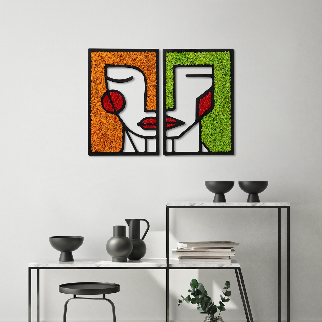 Decoratiune de perete, Moss, Dimensiune: 48 x 32 cm, Verde deschis / Portocaliu / Roșu - view 2