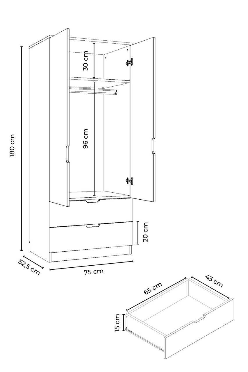 Dulap pentru haine, Hanah Home, Lento, 75x180x52.5 cm, PAL, Alb — imaginea 6