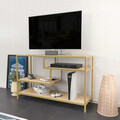 Comoda TV, Retricy, Robbins, 120x39x75 cm, PAL, Aur / Stejar