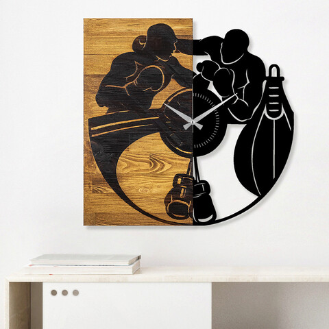 Ceas de perete, Wooden Clock 20, Lemn/metal, Dimensiune: 58 x 3 x 58 cm, Nuc / Negru mezoni.ro