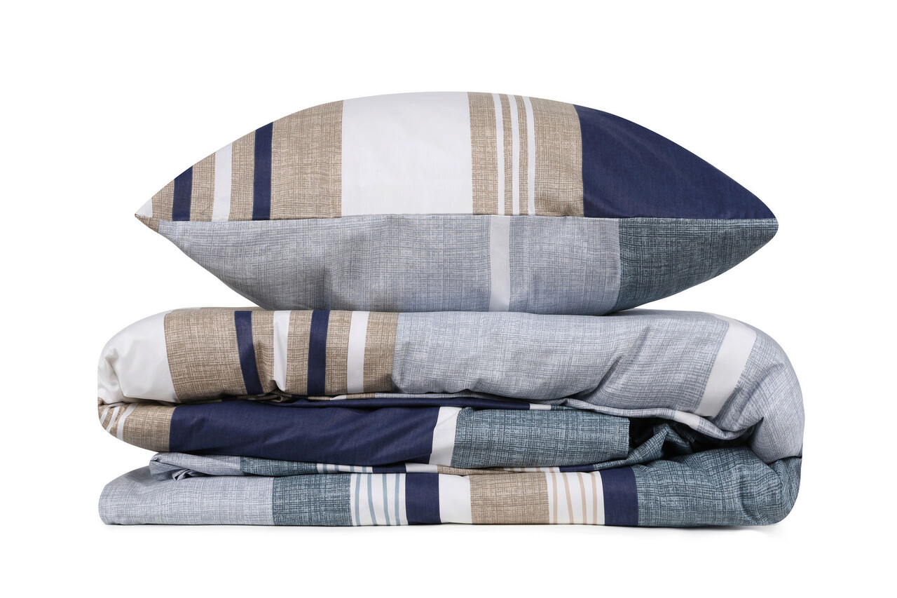 Lenjerie de pat pentru o persoana (FR), Savoy - Blue, Victoria, Bumbac Ranforce - 1 | YEO