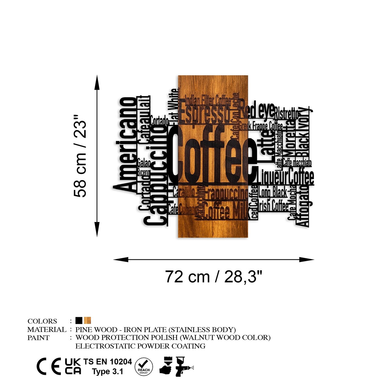 Decoratiune de perete, Coffee Mixed, Lățime: 72 cm Înălțime: 58 cm Adâncime: 3 cm, Nuc / Negru - view 7