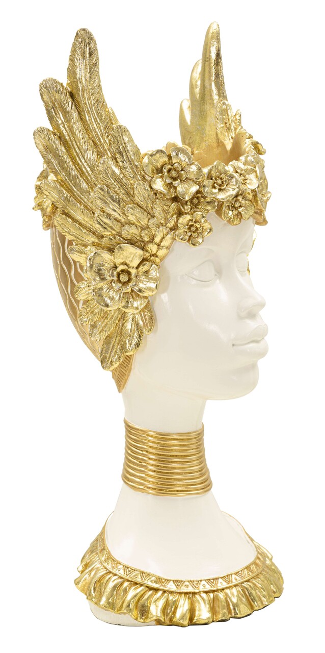 Figurina /sculptura decorativa  Athena, Mauro Ferretti, 17.5x17x38 cm, polirasina, alb/auriu