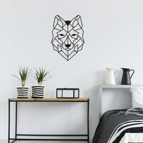 Decoratiune de perete, wolf2, metal, dimensiune: 41 x 57 cm, negru