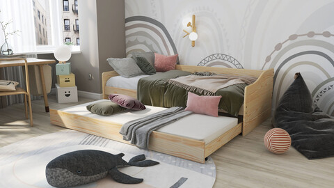 Pat multifunctional pentru o persoana, 90x200 cm, Leonie 23, Inter Link, lemn, natur