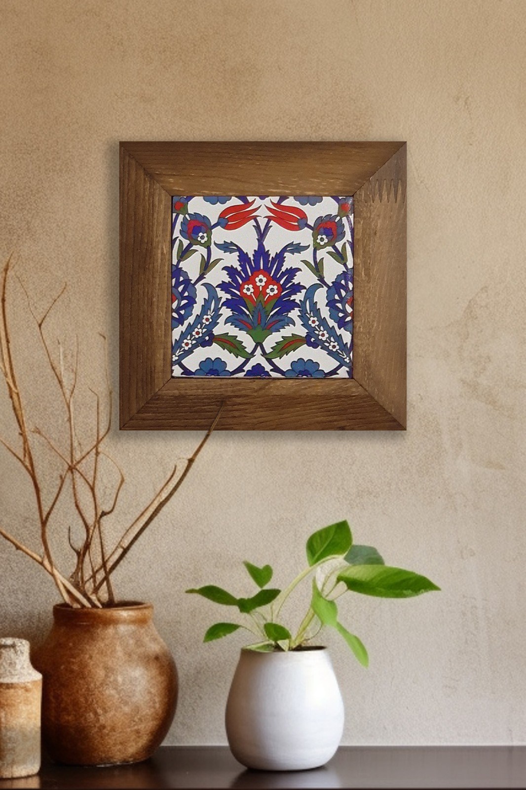 Tablou decorativ, Artvessakaro1, Ceramica, Cadru: 100% LEMN (Grosime: 2,5 cm), Multicolor