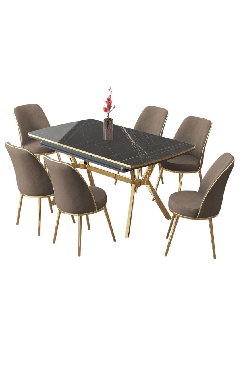 Set masa extensibila si scaune (7 piese), Hanah Home, Poy, Sonata / Aur / Cappuccino — imaginea 2