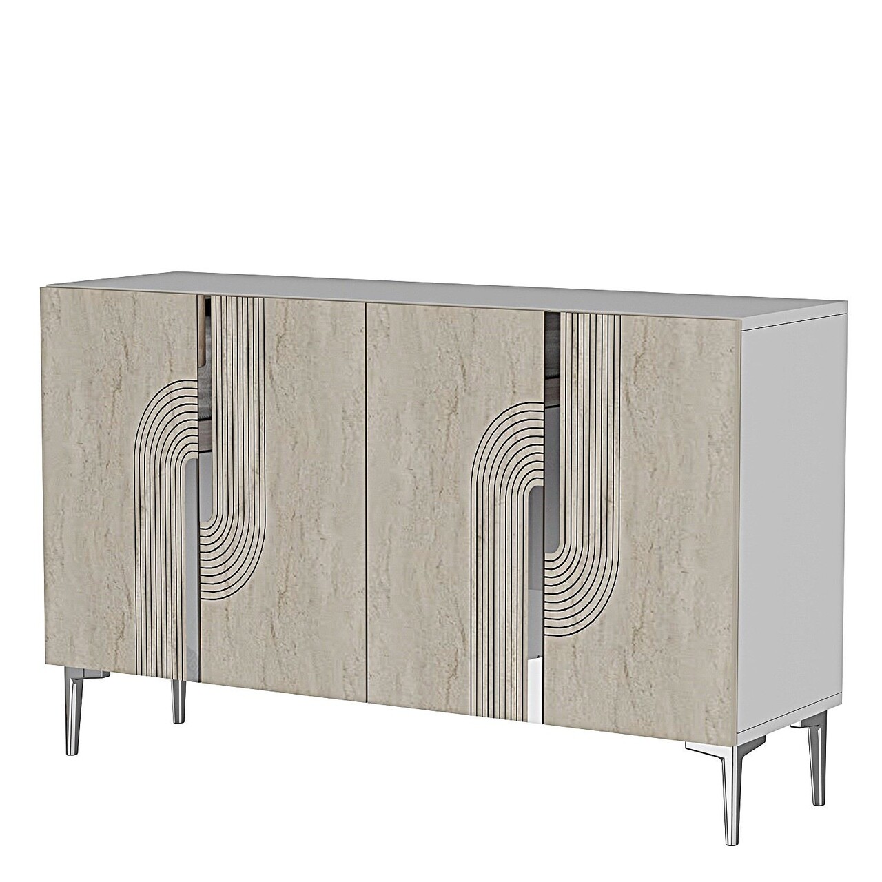 Consola, Hanah Home, Meyra 120, 120x75x32 cm, White / Travertine / Silver - view 4