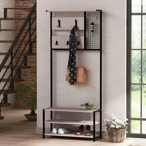 Cuier de perete, Decortie, Nomad Portmanto, 78x182x30 cm, Mocha deschis / negru Decortie