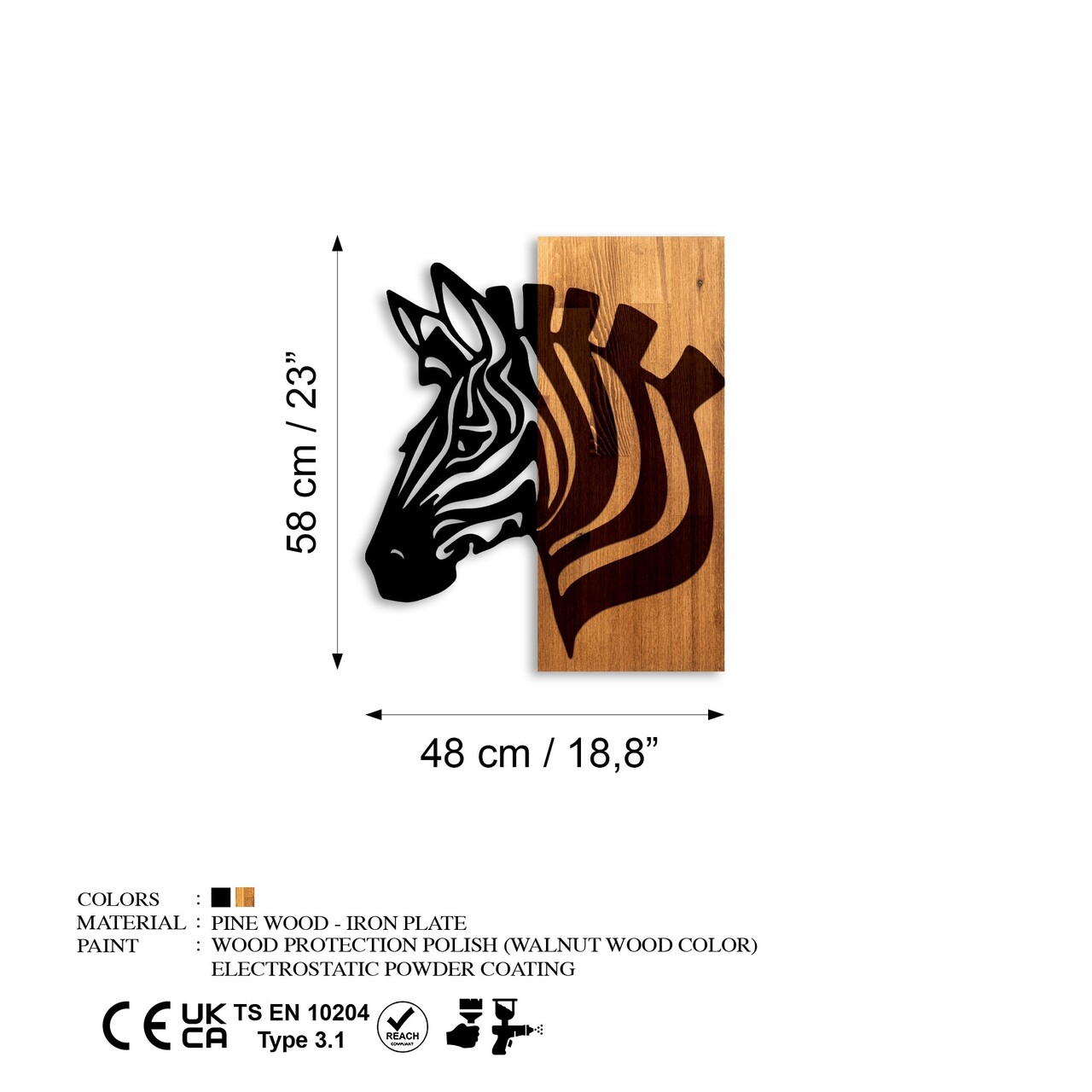 Decoratiune de perete, Zebra v2, Lățime: 48 cm, Nuc / Negru - view 6